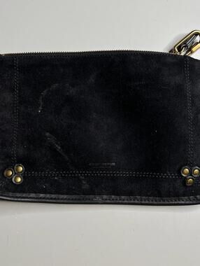 Jerome Dreyfuss Clutch Bag Womens Small Black Suede Leather Studded‎ Zip Pouch